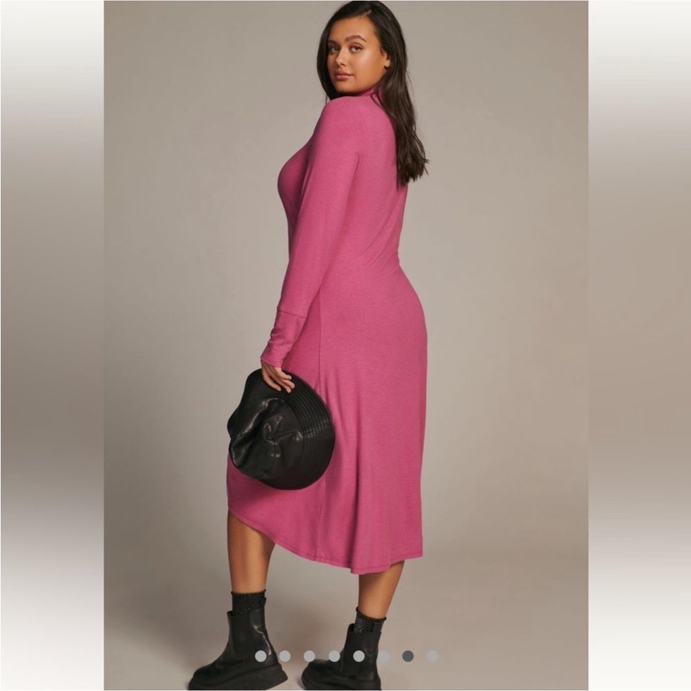 Anthropology Pretty in Pink Mock Neck Bodycon Knit Gathering Plus 3X Dress - Picture 7 of 14